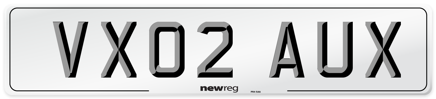 VX02 AUX Number Plate from New Reg